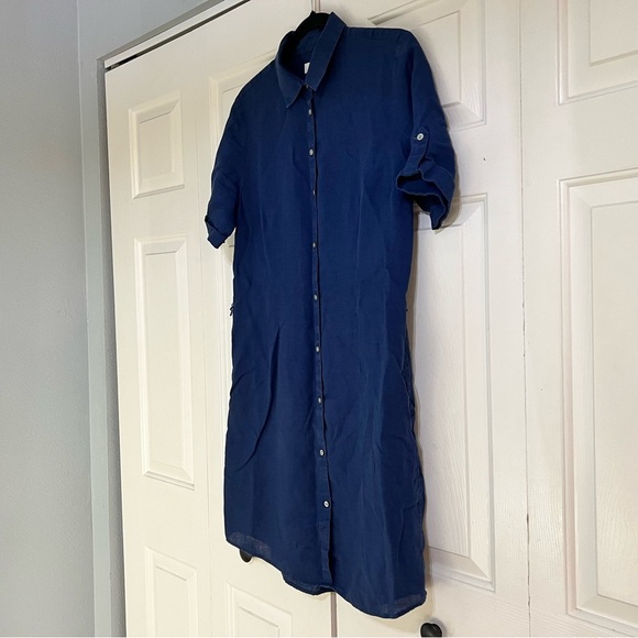 UNTUCKit Navy Blue Short Sleeve Nancy Linen Knee Length Dress Size 8 No Belt - Picture 3 of 10